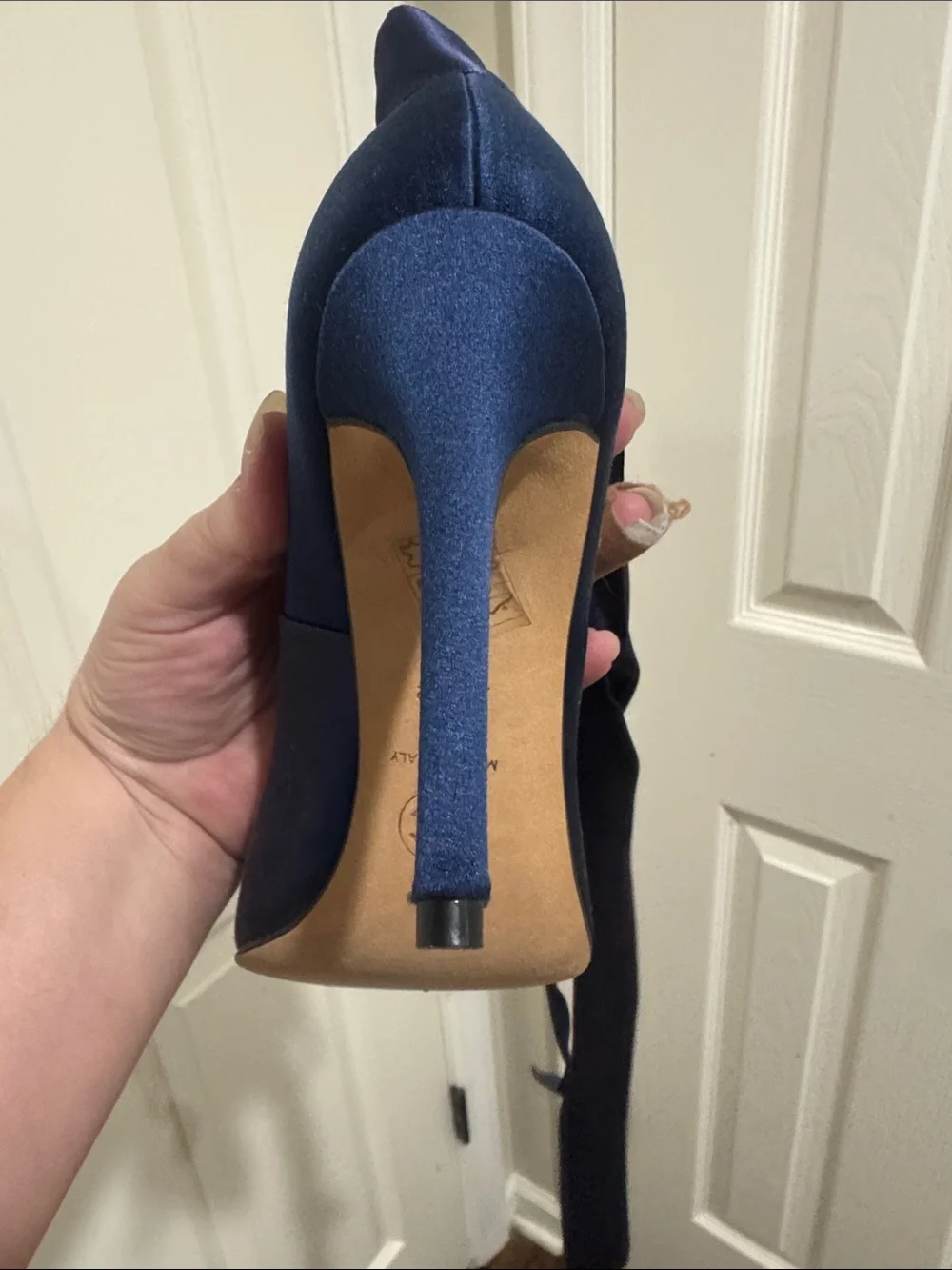 CHANEL/Navy Satin Ballet Tie Up The Ankle/4” Heels/NEVER WORN! VINTAGE! US 6.5!